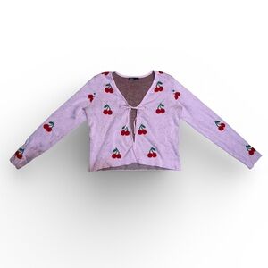 Pink Cherry Embroidered Cardigan